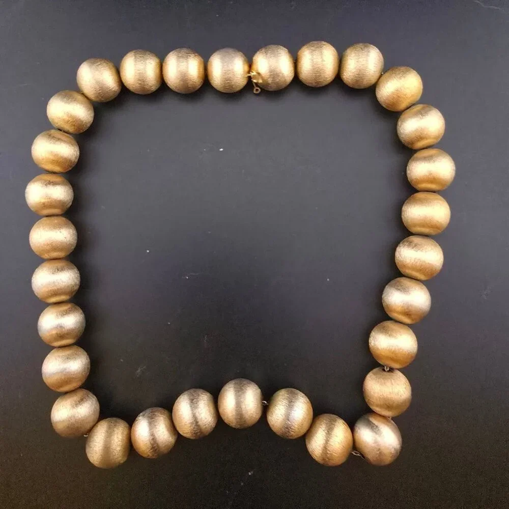 Napier Gold Chunky Beaded Necklace Elegant Brushed Vintage Statement 17" - Picture 9 of 11